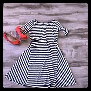 Limited black and white striped knee length dress